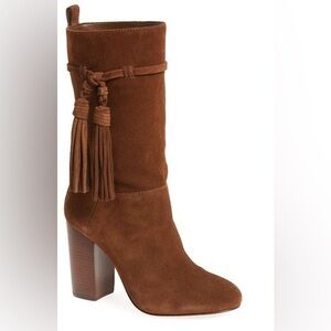 Brown Suede Women's Boots Vince Camuto Fermel mid-calf boot GUC tassel details